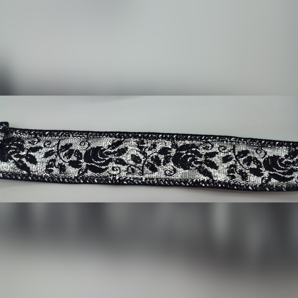 Vintage Japanese Black Silver Rose Jacquard Ribbon 1.25 Luxury Trim Two (2) Yard - Picture 4 of 5